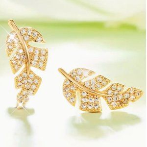 24k Gold Plated Diamond Leaf Earrings